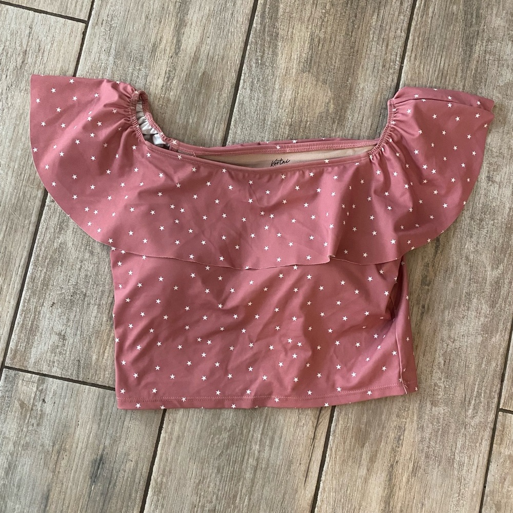 Pink Off-Shoulder Top with Star Pattern